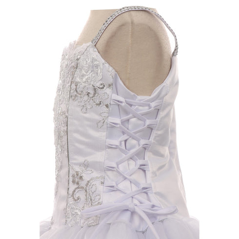 Rain Kids Big Girls White Glitter Tulle Peplum Organza Communion Dress 7-20 - SophiasStyle.com